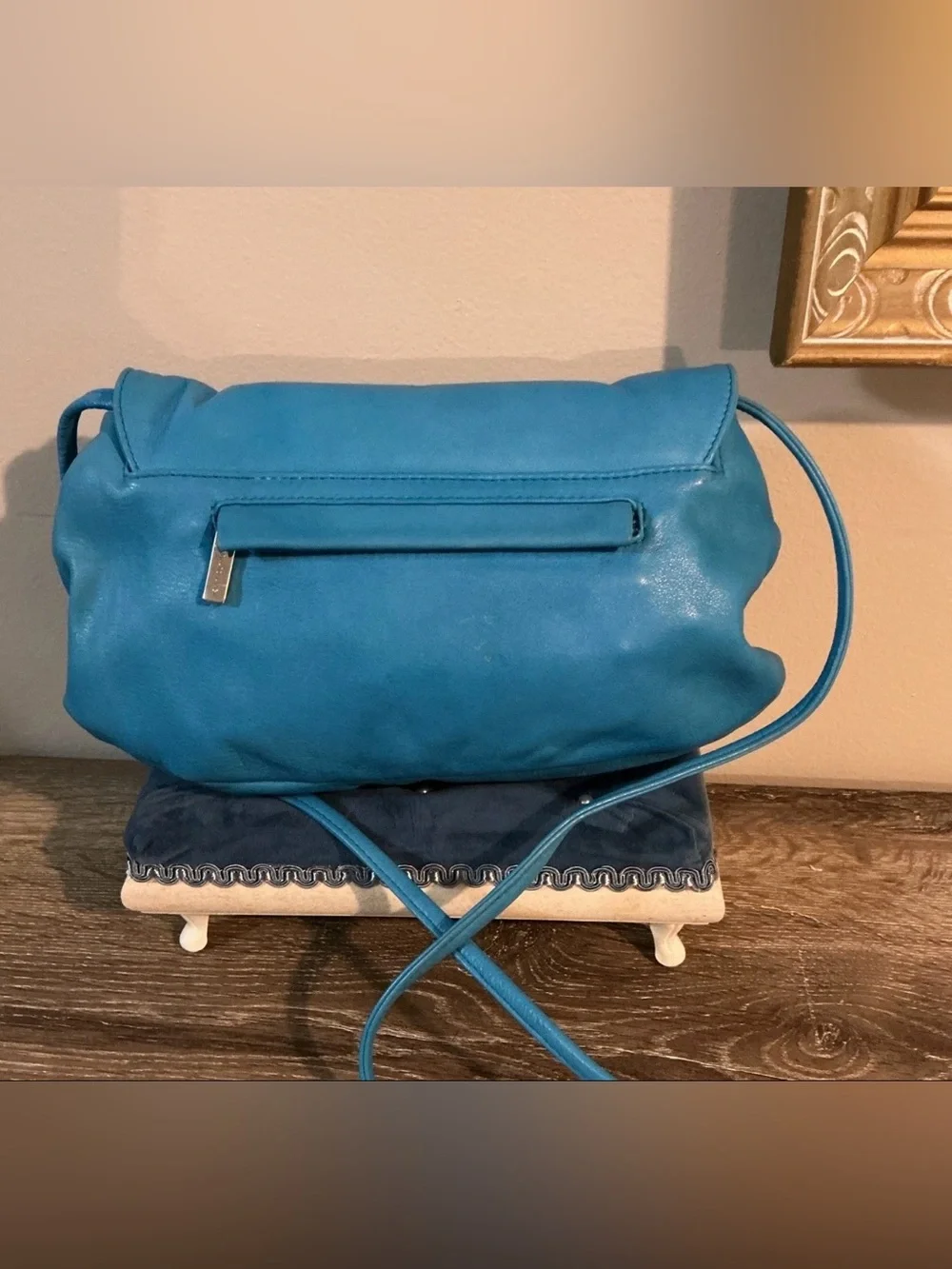 Renato Angi Turquoise Leather Rhinestone Bow Crossbody Shoulder Bag Clutch Vint